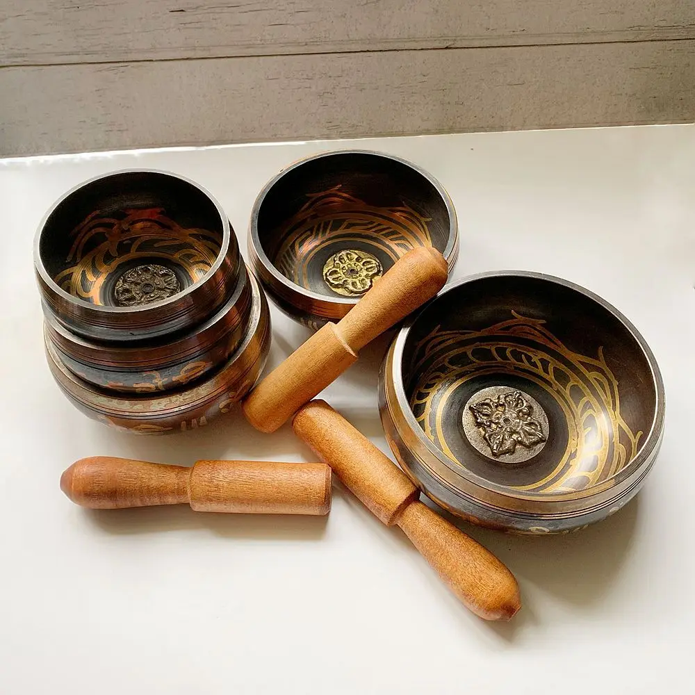 Copper Yoga Tibetan Singing Bowl Set Hand Hammered For Meditation Prayer Chakra Himalayan Crystal Home Decoration Decorative 2