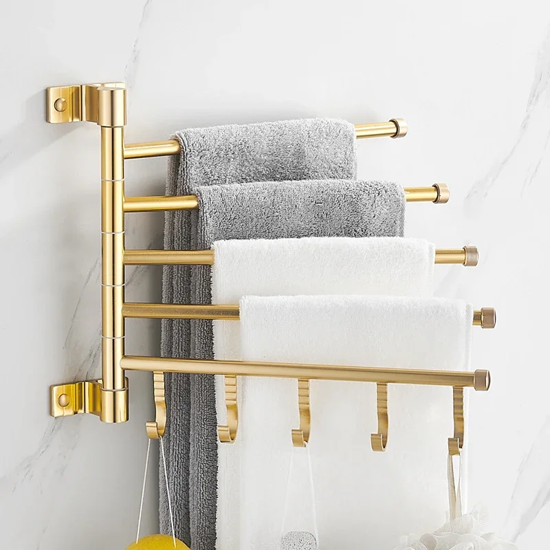 Towel rack towel holder Golden Light Luxury Aluminum Wall Mounted Rotating Towel Rack Bath Rail Hanger Towel Holder Bathroom Accessories Storage Rack