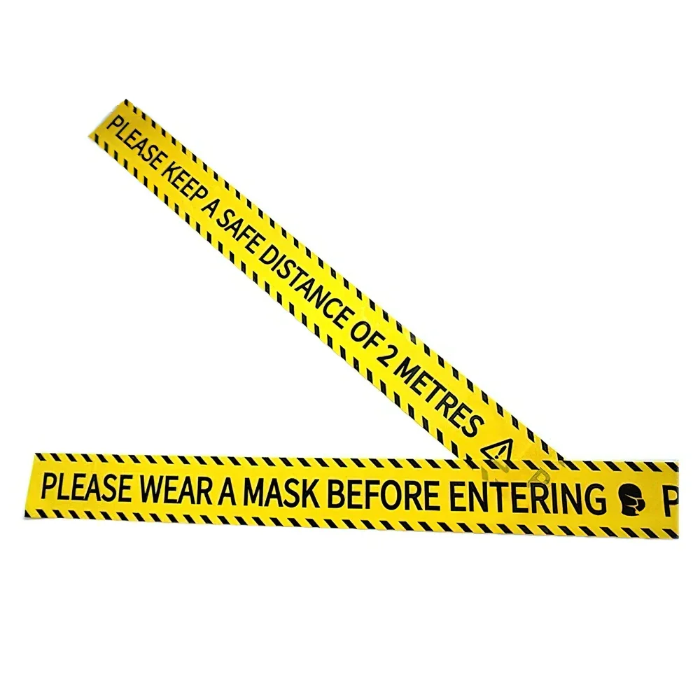 Warning Tape "THANK YOU,KEEP OUT,DO NOT ENTER,CAUTION,SAFE DISTANCE,WEAR A MASK" Alarm Words 48mm*25m Sticker Store School Hotel