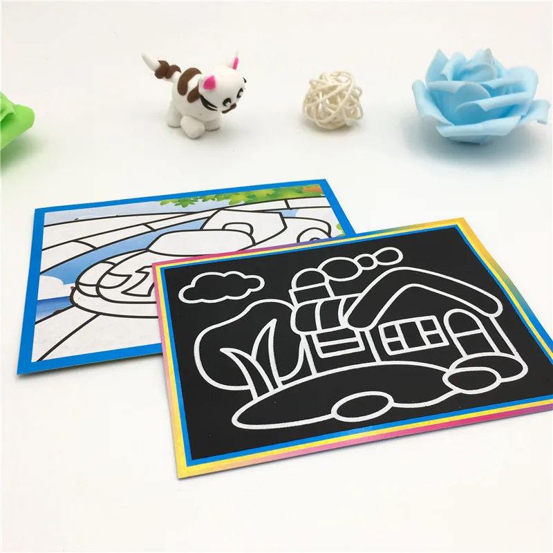 10 Pcs/ 20pcs Scratch Art Paper DIY Magic Painting Paper with Drawing Stick  for Kids Toy