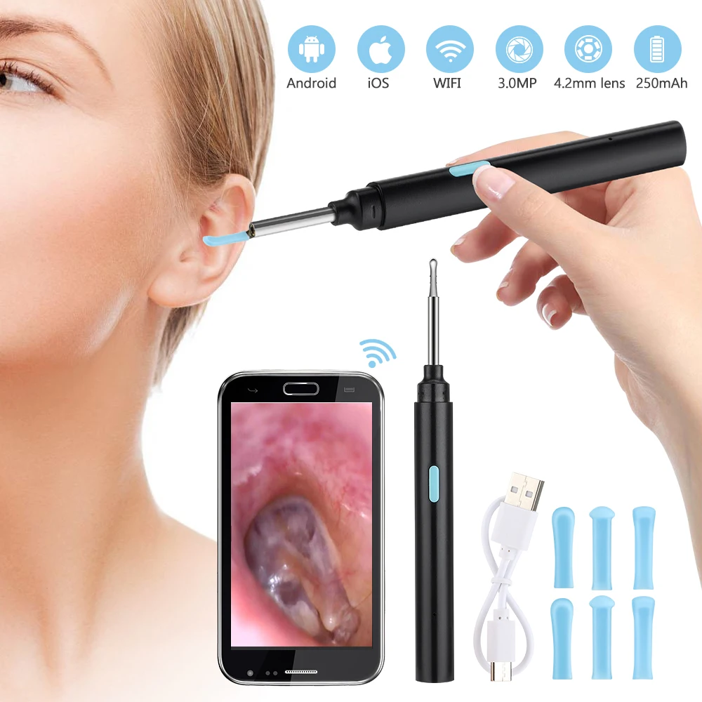 Kit de nettoyage des oreilles avec 6 cure-oreilles, otoscope avec lumière,  caméra auriculaire pour iPhone, iPad, téléphones Android : : Bébé  et Puériculture