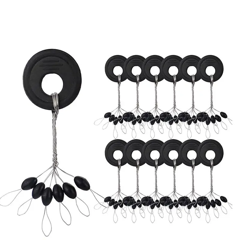 60 pièces stoppers ovale en caoutchouc noir pour flotteur de pêche, émerillons et ligne, idéal silure et carpe