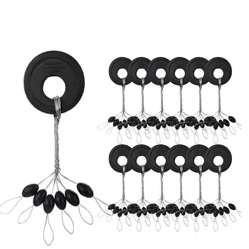60pcs 10set Black Rubber Space Beans Oval Stopper Fishing Bobber Float Catfish Flotador Fishing Float Folat Line Stops