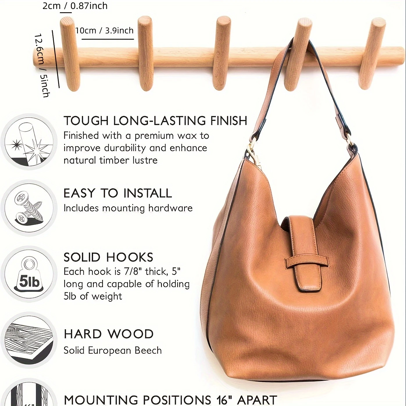 Nordic Solid Wood Coat Rack with 4/5 Hooks Wall Hanging Storage for Clothes Hat Keys Organizer Hanger Hallway Entrance Decor