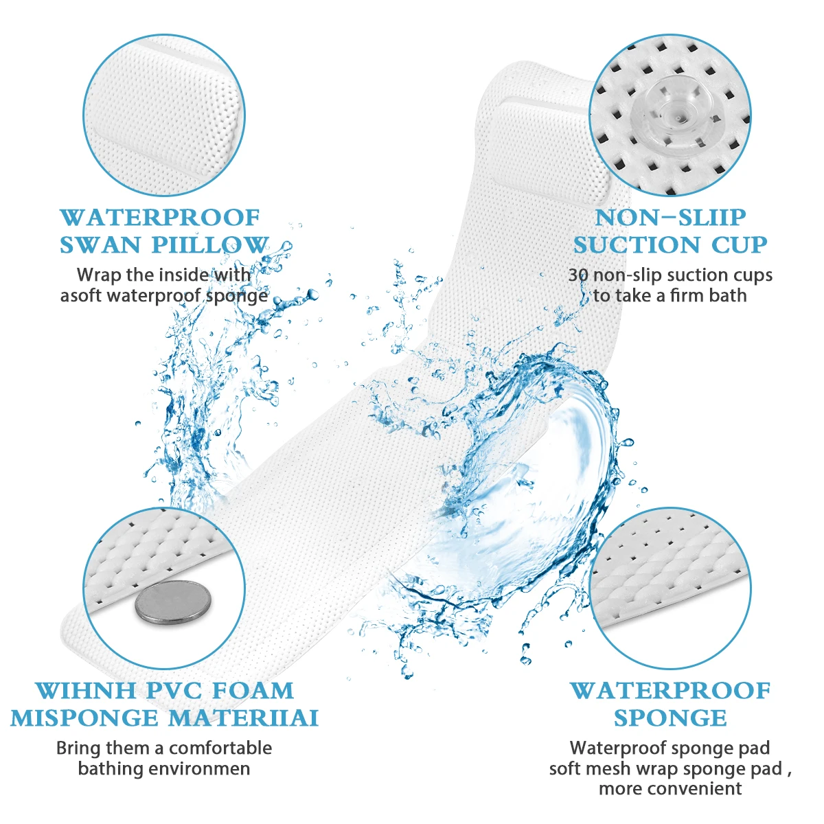 PVC Bathtub Cushion Mat with Suction Cups for Bathroom Spa