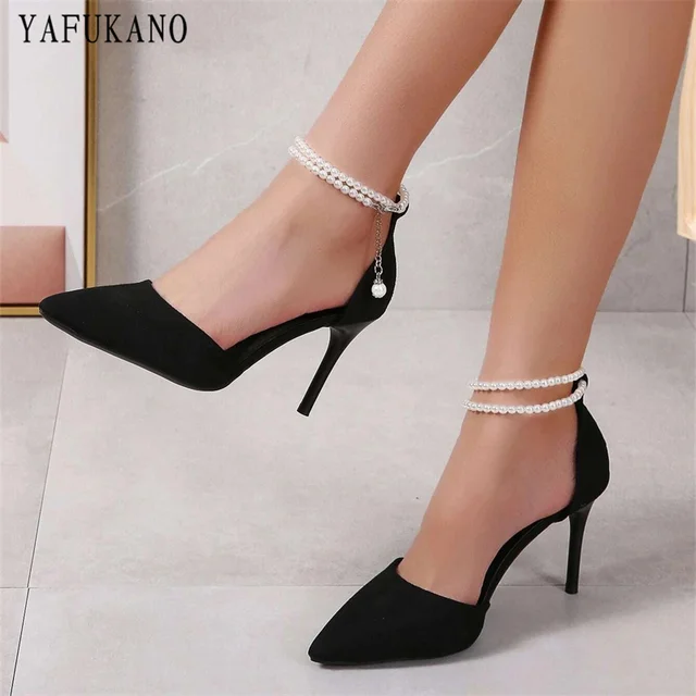 Faux Pearl Ankle Strap Pumps | Faux Pearl Stiletto Heeled | Women Sandals  Pearl Heeled - Women's Sandals - Aliexpress