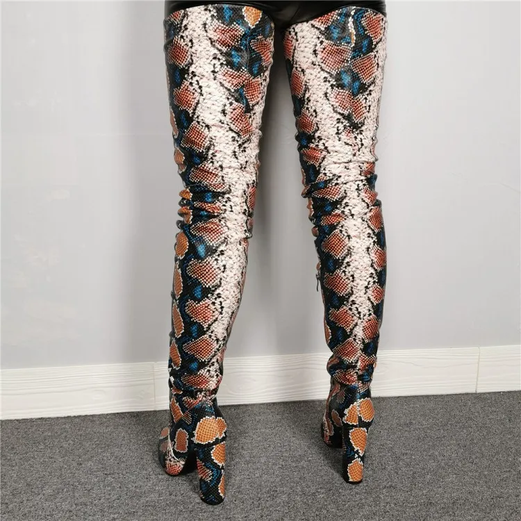 Olomm New Fashion Women Thigh High Boots Square High Heels Boots