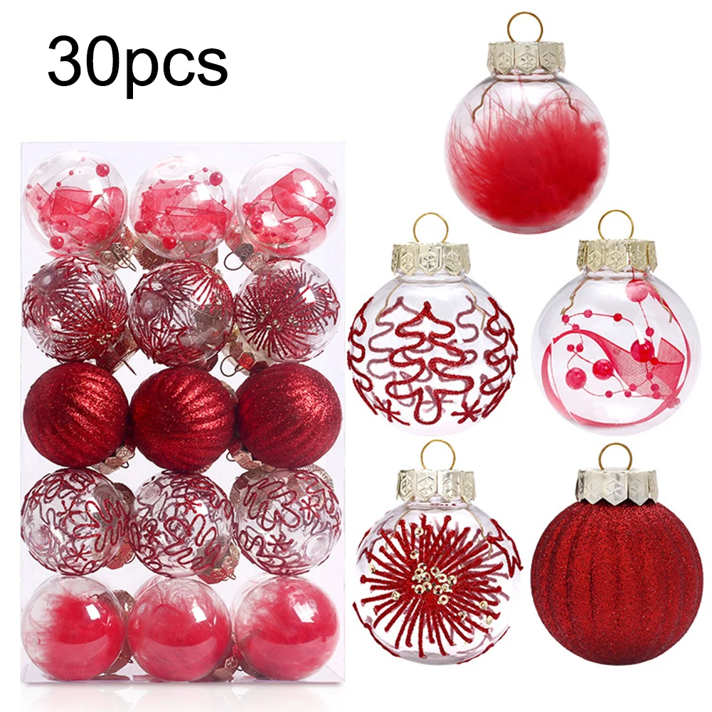 thumbnail image 1 of 30 piezas/caja de bolas navideñas de 6 cm, irrompibles, para decoración de árboles de Navidad, bolas transparentes de PET, juego de bolas navideñas, 1 of 4