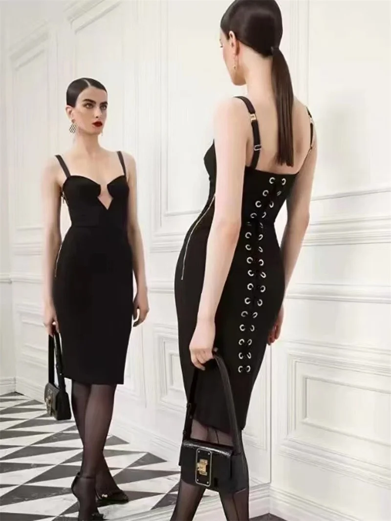 

2023 New Fashion Women Bandage Dress Sexy Sleeveless Blackless String Mesh Evening Club Cocktail Party Bodycon Dresses Vestidos