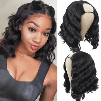 Parrucca parte U onda del corpo Bob 250% parrucche dei capelli umani 8-16 "per le donne capelli vergini brasiliani colore naturale pieno fatto a macchina parrucche della parte U