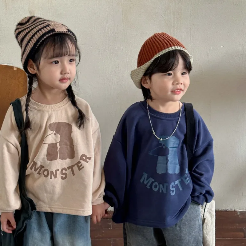 

Kids fleece thicken Hoodie pullover Boys cartoon dog long sleeve sweatshirts Girls warm Tops