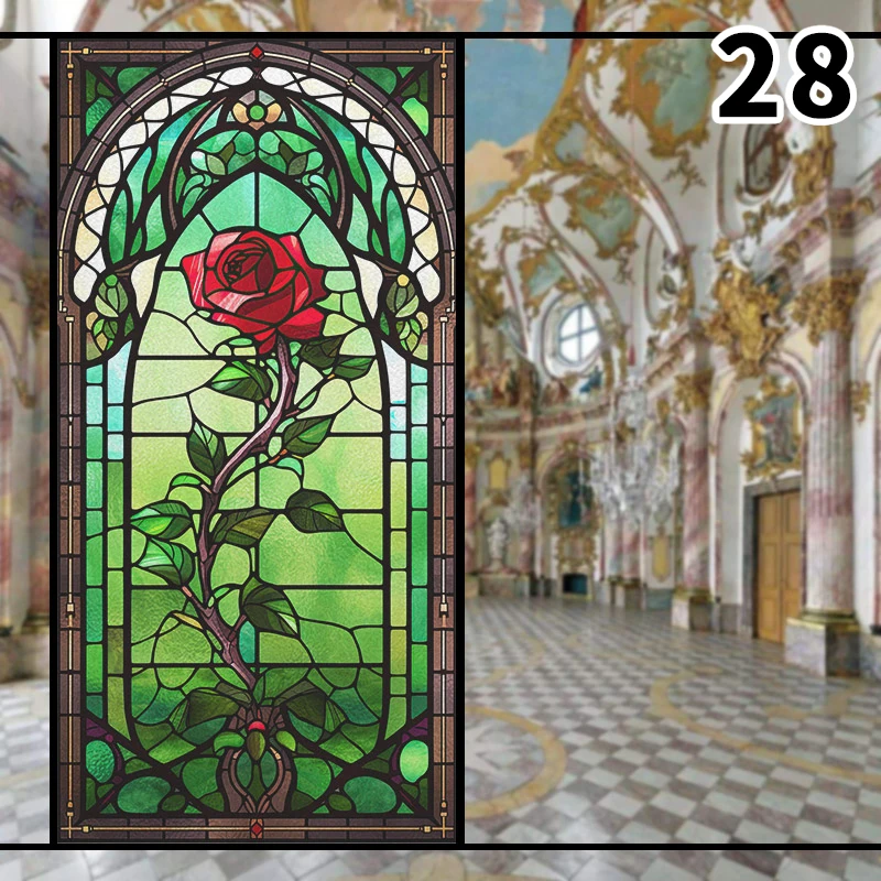 Pellicola adesiva per finestre in vetro colorato, motivo floreale, senza colla statica e senza colla per vetri e finestre, per uso domestico, ufficio, 34,6 x 49,2 cm (88 x 125 cm