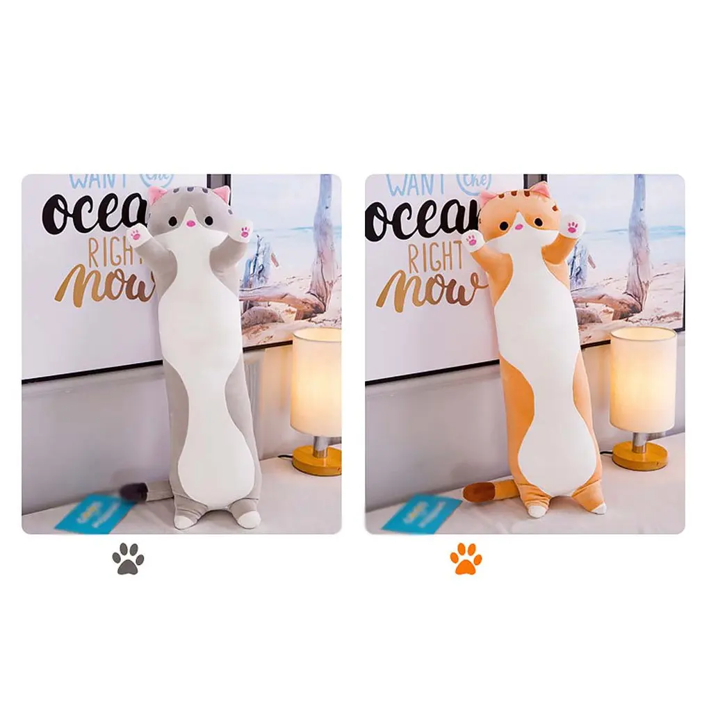 

Cute Plush Cat Doll Soft Long Stuffed Kitten Pillow Children Knee Pillows Sleep Toys Office Sleeping Gift For Kids Girlfriend