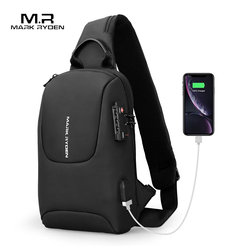 Sling Crossbody Bag with TSA Anti-theft Lock Men Crossbody Bag  Free-Charging Men Shoulder Bag - BLACK