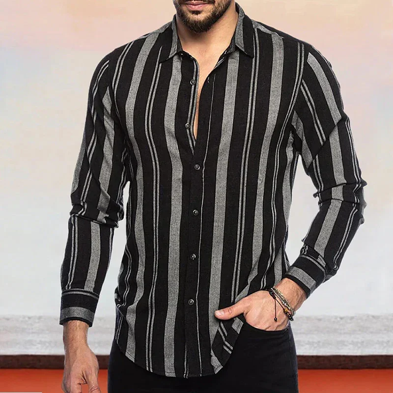 Men's Shirt Button Shirt Casual Shirt Black Red Coffee Color Long Sleeve Stripe Street Daily Clothing Fashionable Casual Comfort