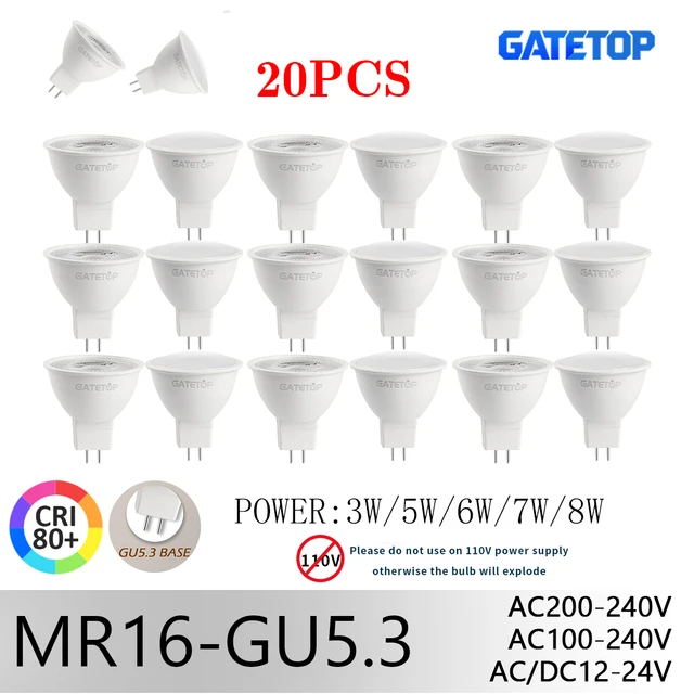 20 ชิ้น MR16 GU5.3 ไฟสปอตไลท์ LED หลายแรงดันไฟฟ้า 12V/110V/220V หลอดไฟทดแทนหลอดฮาโลเจน 50W สำหรับไฟเพดานบ้านและสำนักงาน 1