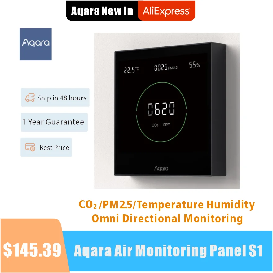 

2023 Aqara Air Monitoring Panel S1 Omni Directional Air CO2 PM2.5 Temperature Humidity Monitoring Work For Aqara Homekit