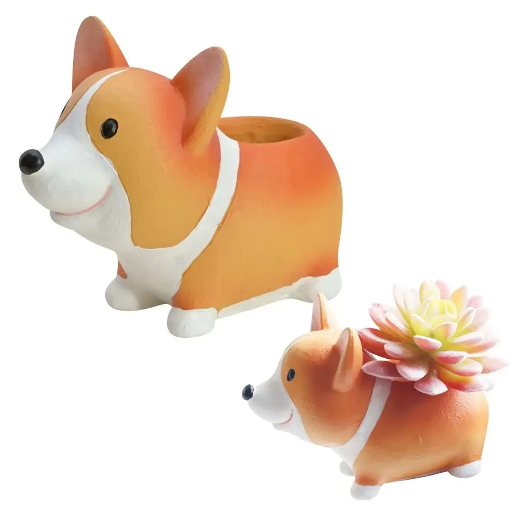 Decorative Corgi Dog Pot Decorations Adorable Collectible Corgi Dog Resin Ornaments 14.5cm Exquisite Corgi Dog Model Toy Garden