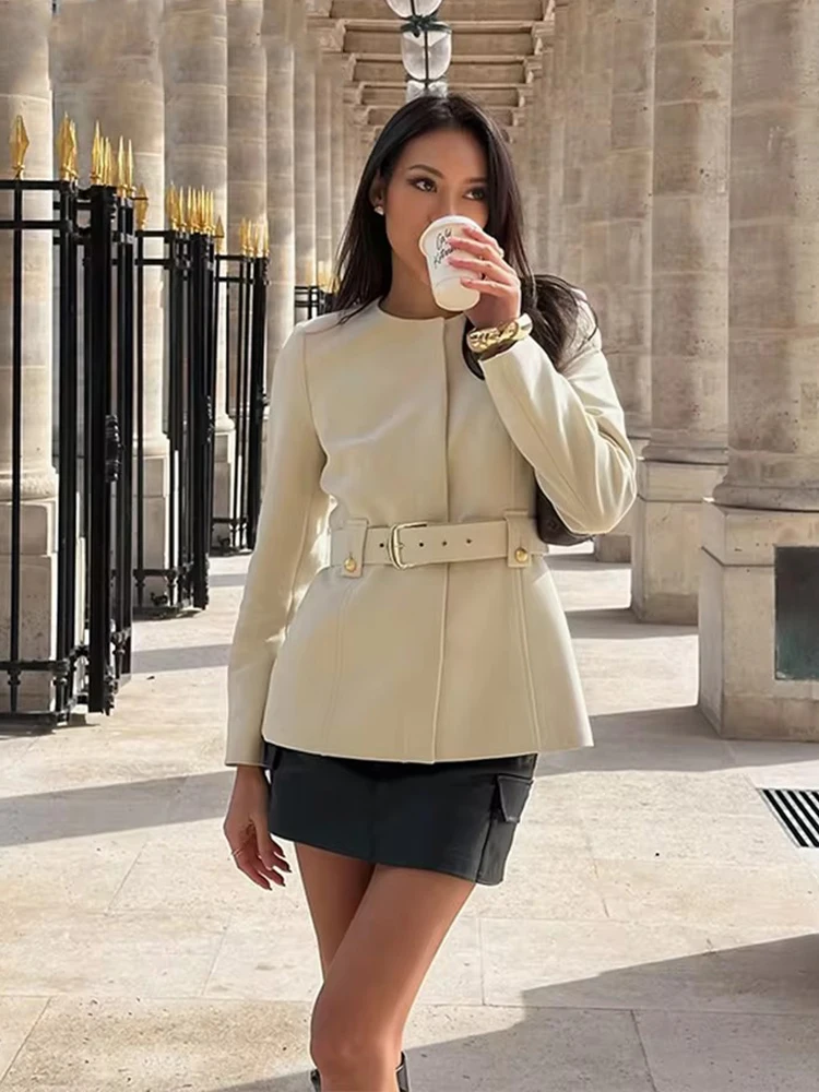 Flared Pants Two Pieces Sets Women Long Sleeve Fashion With Belt Blazer Coat Trousers Women's Suit 2025 New Woman Outfits