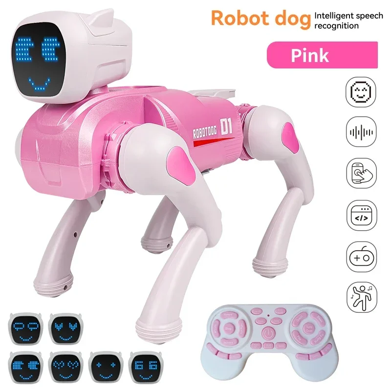 Cane Robot Intelligente AI, Controllo Vocale con Funzione Wake, Azioni Programmabili, Oltre 30 Movimenti, Espressioni LED, Batteria da 60 Minuti per Bambini