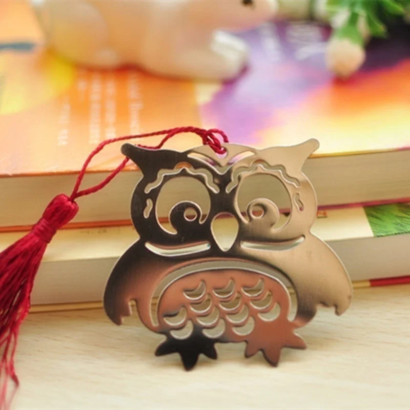 1 Pcs Cute Owl Book Markers Birds With Tassels Metal Bookmark Stationery For Kids Gift