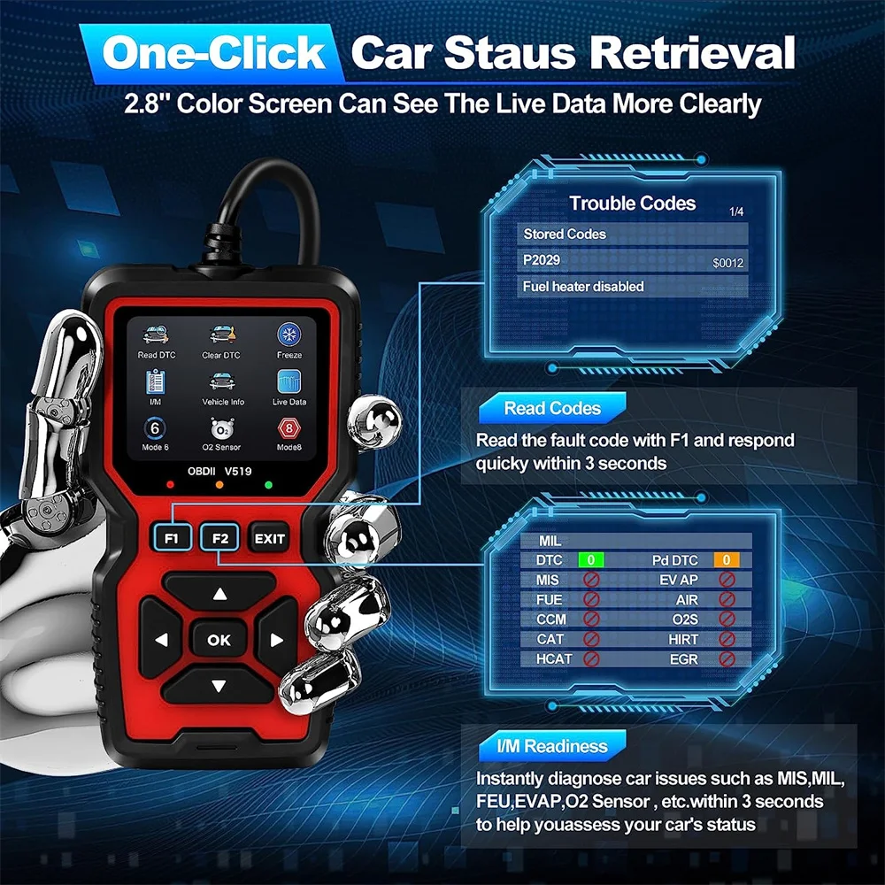 

OBD2 Scanner Live Data Professional Mechanic OBDII Diagnostic Code Reader Tool For Check Engine Light Battery Voltage Testing