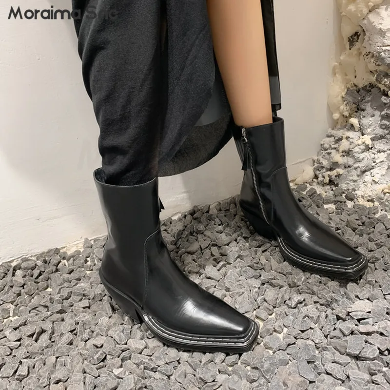 Retro Handsome Chelsea Short Boots Autumn and Winter Fashion Pointed Toe Thick Heel Mid-Heeled Boots Personalized Women's Boots