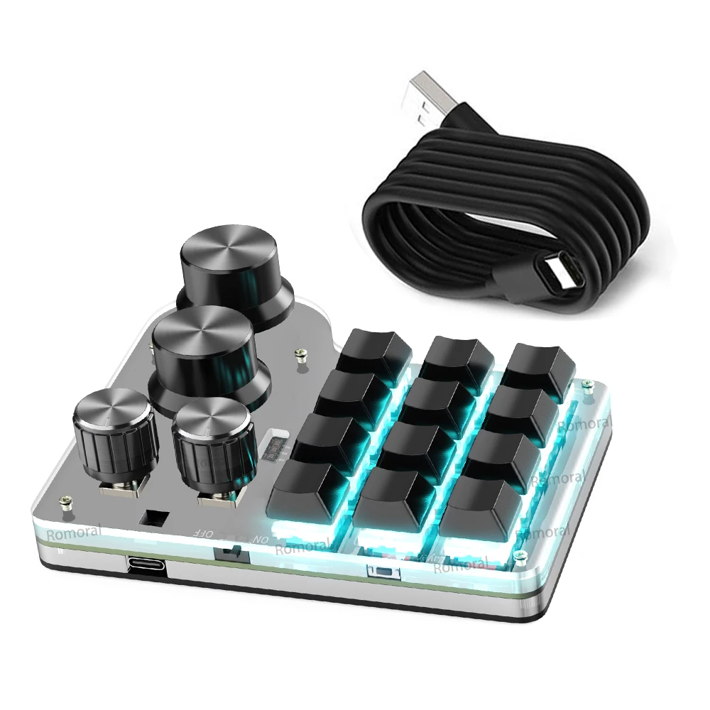 RGB, 4 botões, teclado mecânico para jogos, 12 teclas