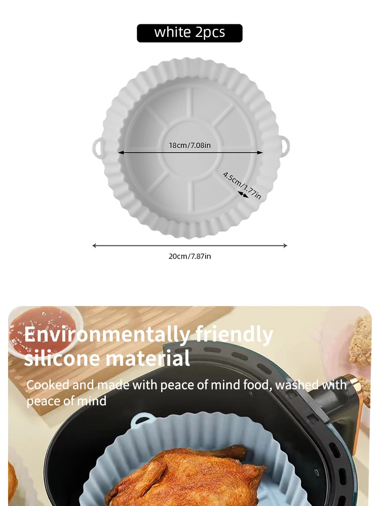 Description Picture 5 of item2 PCs Reusable Air Fryer Silicone Tray For Easy Cleaning Suitable For Round Pizza Grill Pan Mats Air Fryer Baking Accessories