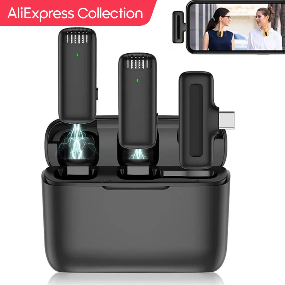 AliExpress Collection J13 Wireless Lavalier Microphone with Charger Case Portable Audio Video Receiver Mini Mic For iPhone