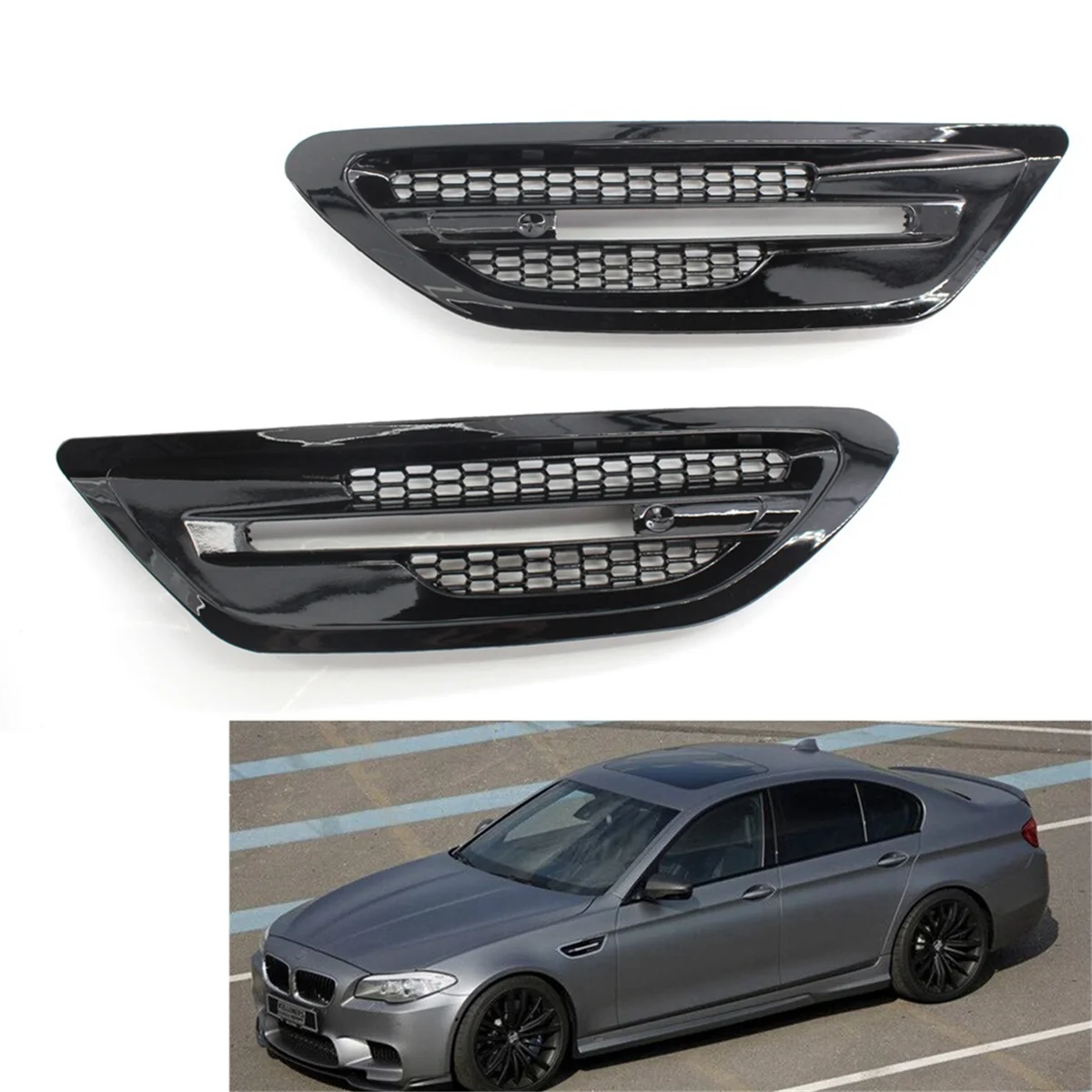 JAS-1Pair BMW F10 세단 5 시리즈 M5 2011-2017 그릴 아울렛 프레임, B 용 자동차 사이드 펜더 에어 벤트 트림 커버