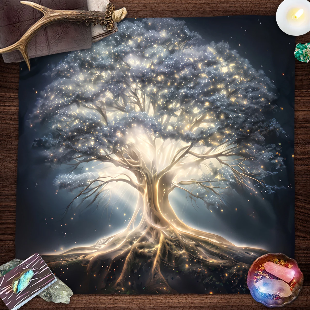 Life Tree Tarot Cloth Altar Cloth Starry Colorful Tree of Life Tarot Tablecloth for Reading Witchcraft Astrology Oracle Card Mat 4
