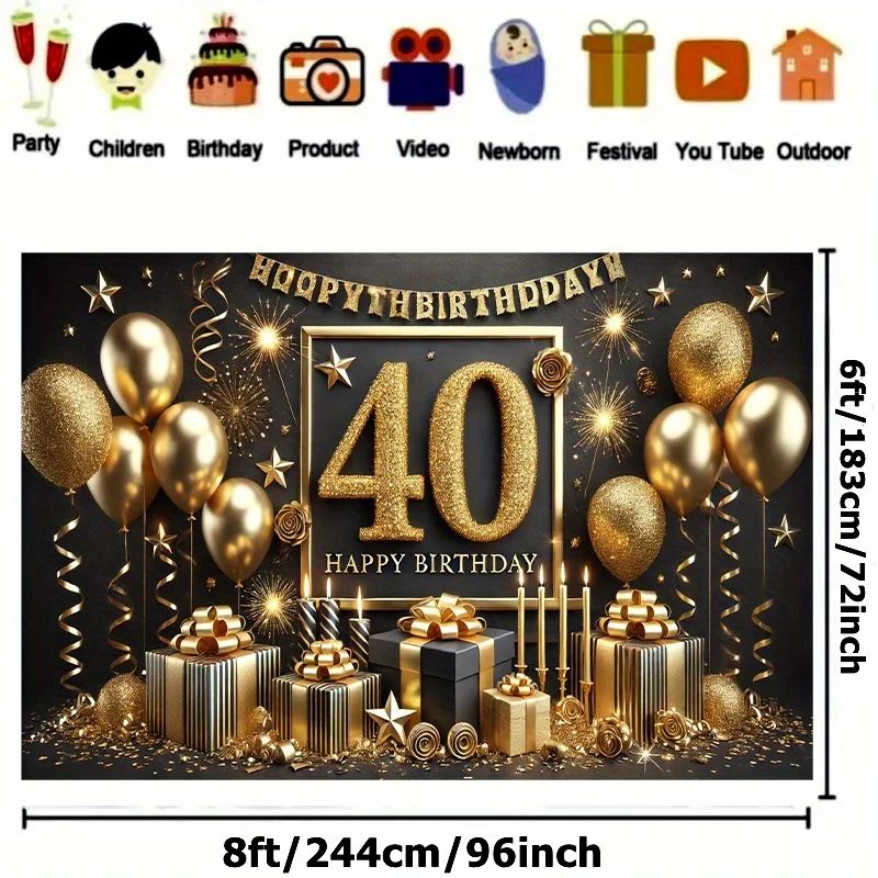 실내 및 실외 이벤트, 집, 정원, 휴일 장식을 위한 럭셔리 40번째 생일 파티 배너 - S