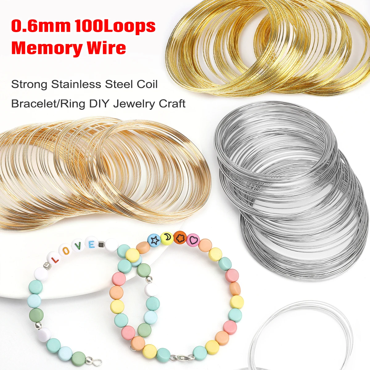 100Loops 0.6mm Memory Wire Bracelet Ring Stainless Steel Coil (Silver ...