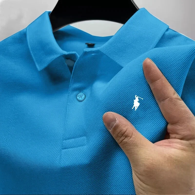 Men's new lapel polo shirt summer loose casual short-sleeved top youth business all-match polo,2024
