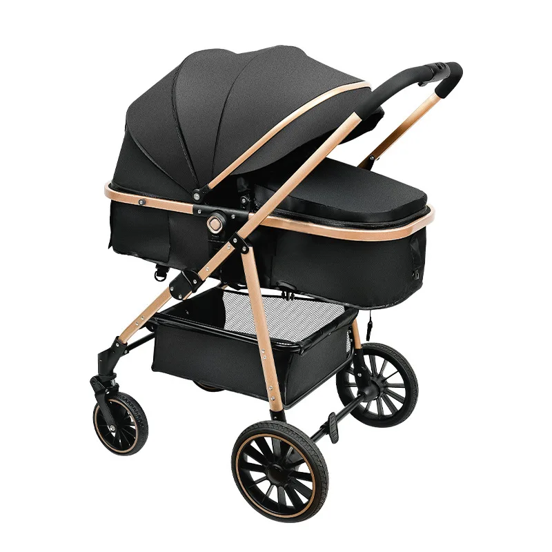 High View 2-in-1 Baby Stroller Two-way Detachable Sleeping Basket Lightweight Travel Stroller Luxury Baby Carriage