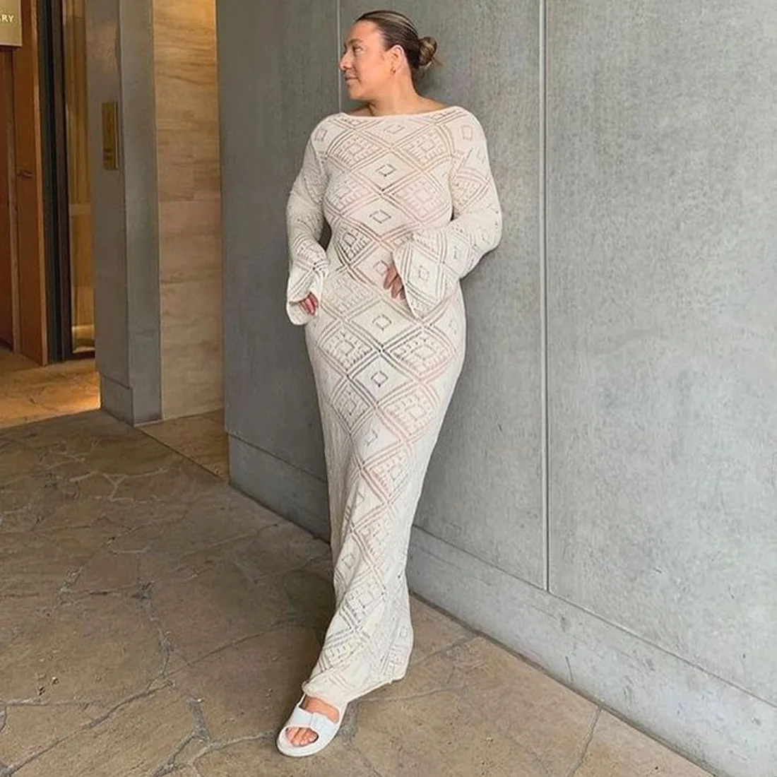 See-Through Loose Dress Flared Sleeve For Women Backless Hollow Out Holiday Beach Outfits V-Neck Pullover Maxi Dress 2025 7 See-Through Loose Dress Flared Sleeve For Women Backless Hollow Out Holiday Beach Outfits V-Neck Pullover Maxi Dress 2025
