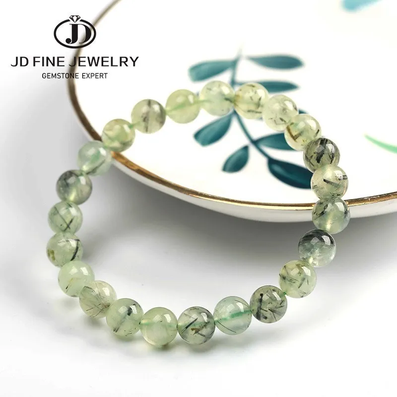 Jd Natural Stone Prehnite Beads Bracciale Donna Elegante Round Green Grape Stone Charm Yoga Strand Bangles Regalo Di Gioielli Femminili