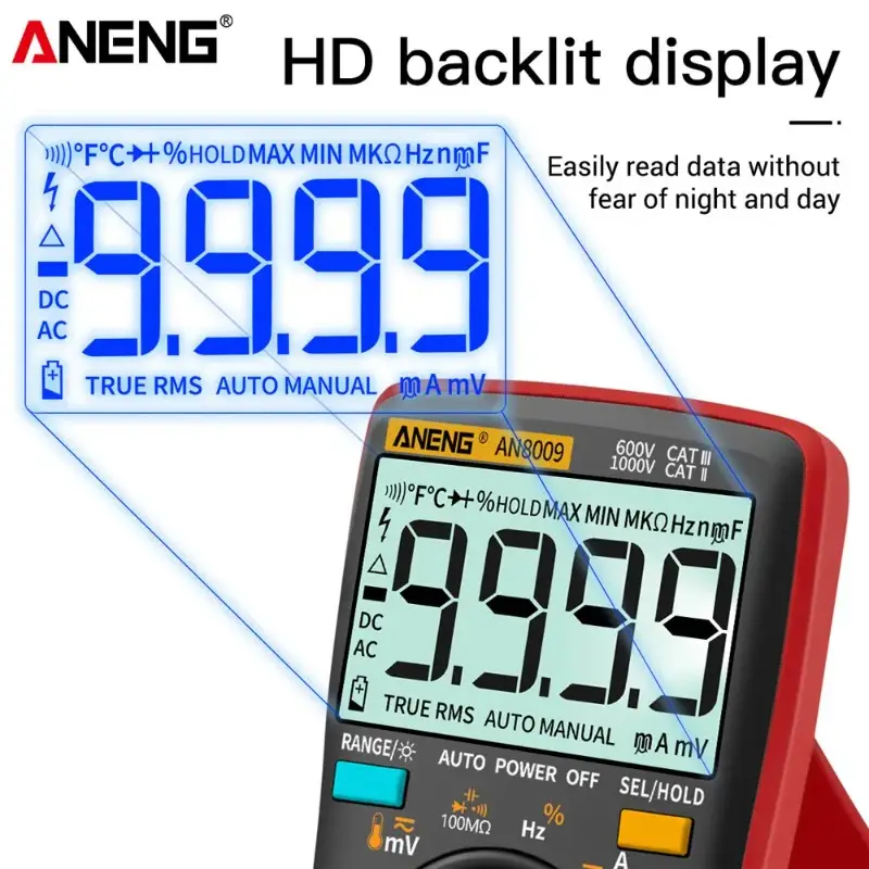 ANENG AN8008/AN8009 Mini Digital Multimeter Rm 409b Double Fuse Auto-range Medidor EléctricoTrue-RMS Transistor Capacitor Teste image 6