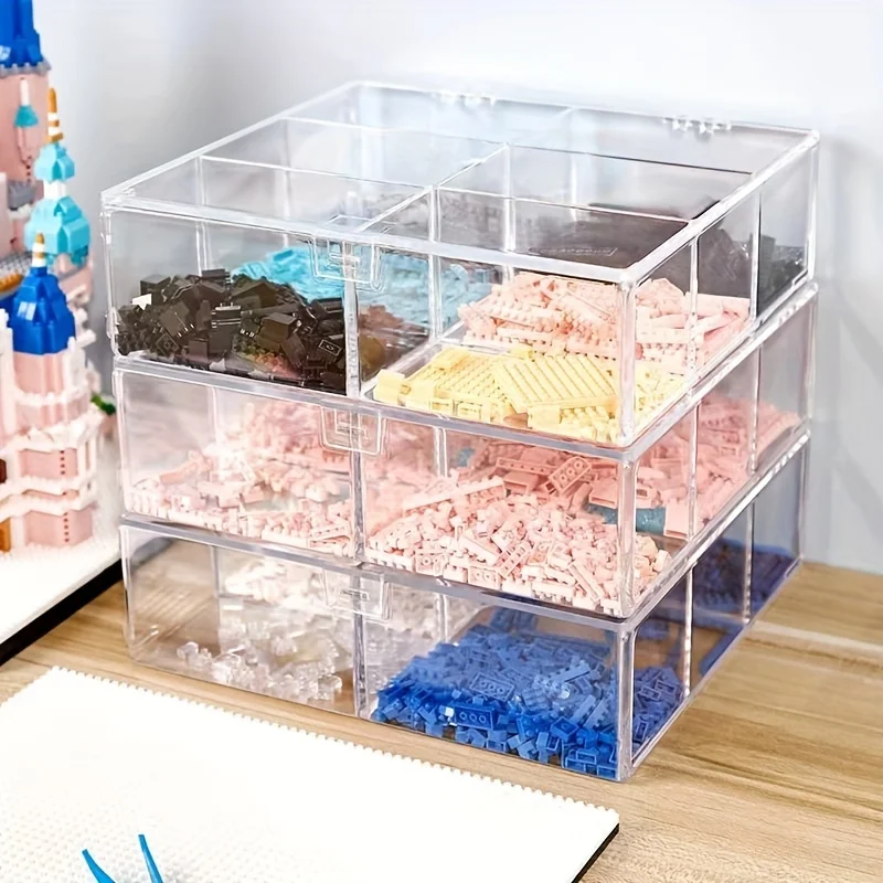 Building Block Clear Container with 6 Compartments