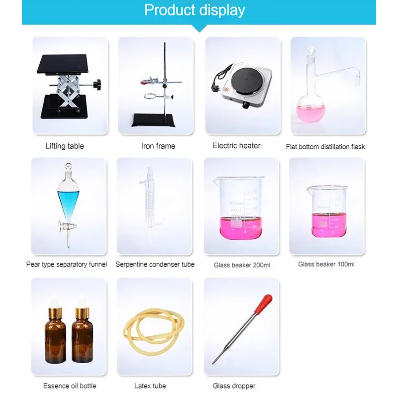 Essential Oil Extraction Separator Device Distillation Condenser Distilled Water Purification Extraction Full Set stainless steel distiller distillation column