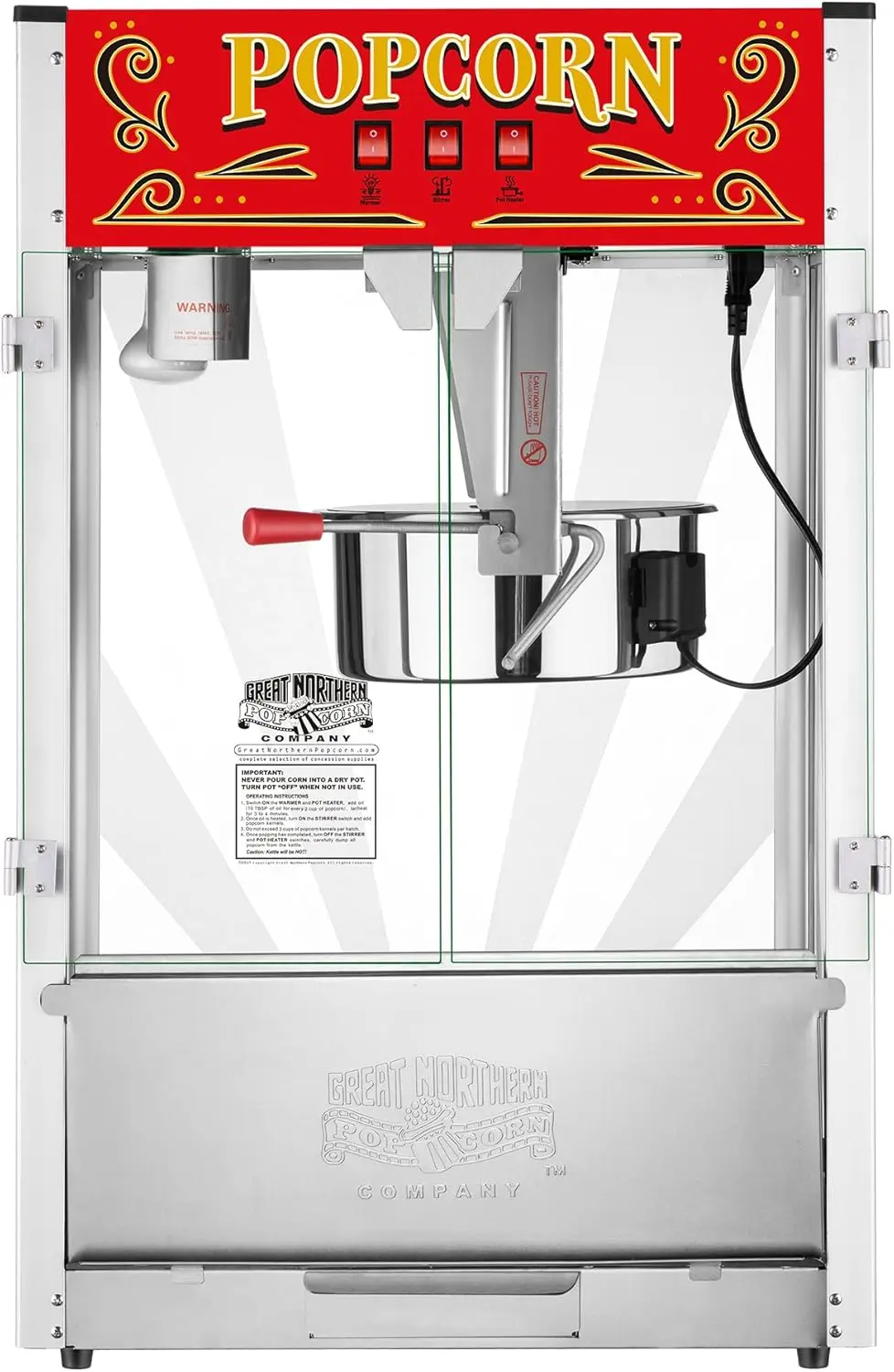 Northern Popcorn Midway Marvel Popcorn Machine 7 Gallon Popper-16oz Kettle, Old Maids Drawer, Warming Tray, 4