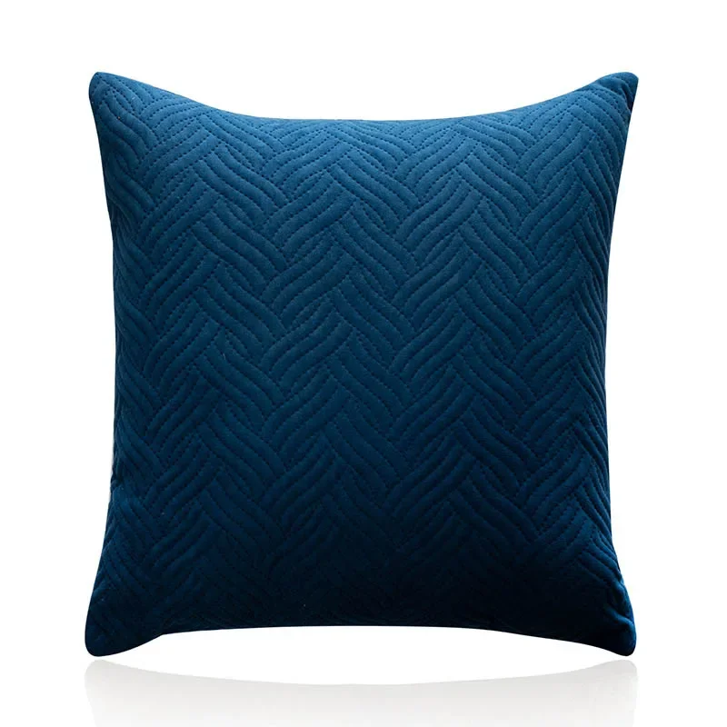 Royal blue geometric quilted velvet pillow cover