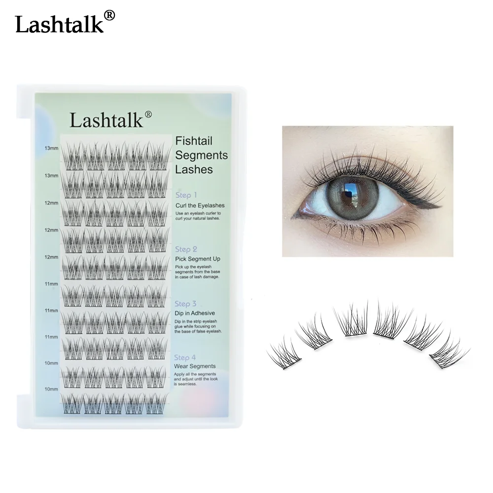 

Lashtalk DIY Fishtail Segments False Eyelash Extensions 3D Natural Separated Sections Dense Volume 10 Rows 50 Clusters Makeup