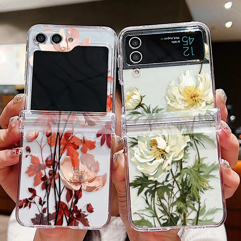 Per Samsung Galaxy Z Flip 5 Z Flip 4 Custodia Motivo Floreale Custodia Rigida Trasparente Pieghevole Antiurto Per Samsung Galaxy Z Flip 3