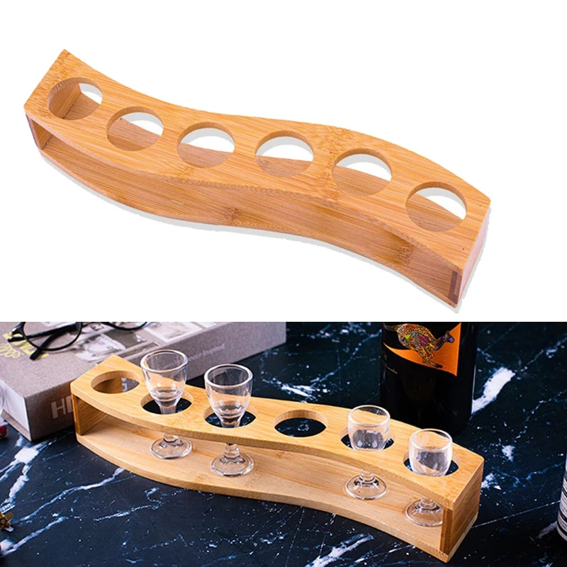 Shot Glass Holder Set 1Oz/30Ml 6Pcs Bamboo Holder