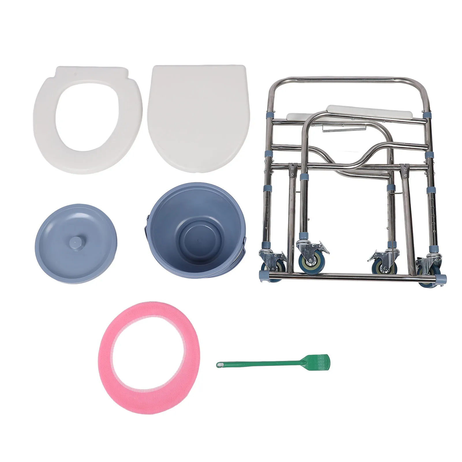 Mobile Potty Chair with Wheels Multifunctional Water Proof Non Slip Armrest Shower Wheelchair 5 Adjustable Heights for Bedside 4