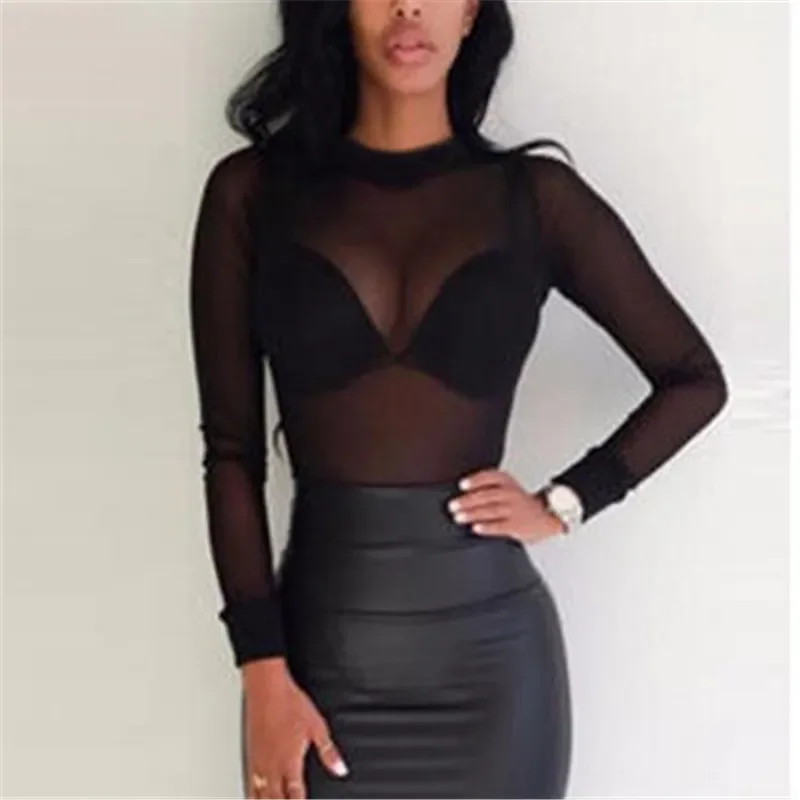 

Hot New 2022 Spring Summer Womens Long Sleeve Sexy Black Mesh Top T Shirts Transparent Punk Club Streetwear Tees Beach Tops