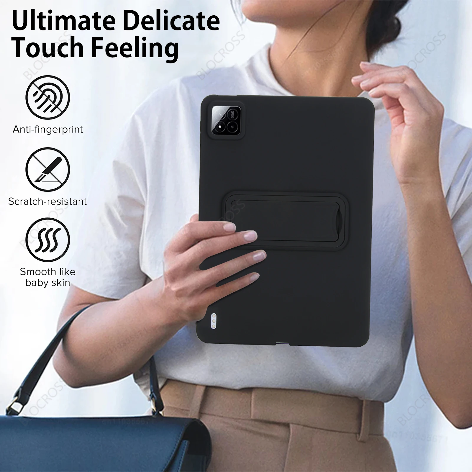 Universal Tablet Cover with Kickstand - Hybrid TPU + PC Skin-Touch Protective Shell