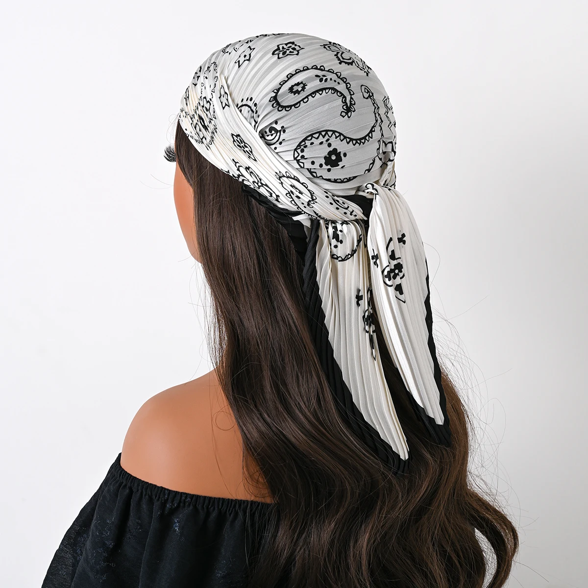 New Bohemian Style Floral Print Square Pleated Silk Scarf Women’s Satin Head Flower Design Sun protection Scarves Bandana Hijab